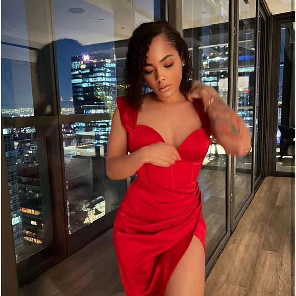 Chic Red Satin Dress - Picture 3 of 3